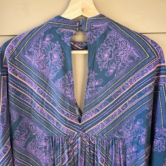 Free People Boho Indy Floral Cutout Choker Tunic Top sz S - Picture 8 of 11